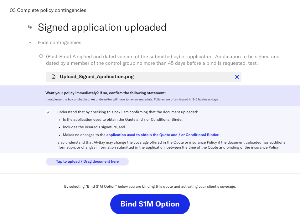 Signature confirmation page on Broker Platform