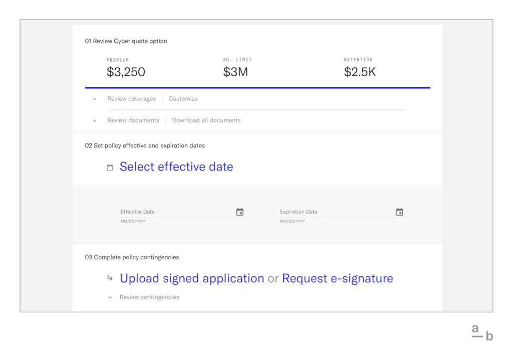 Screenshot of cyber insurance policy bind on Broker Platform