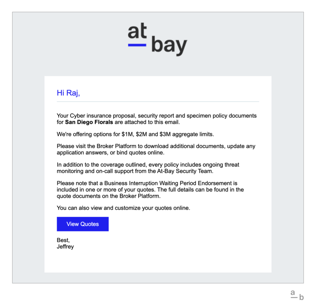 Policy documents emailed from the At-Bay Broker Platform