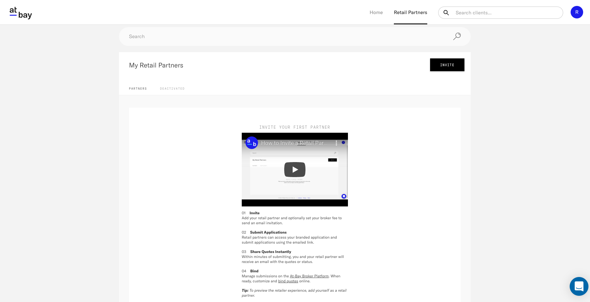 Screenshot of My Retail Partners page on Broker Platform