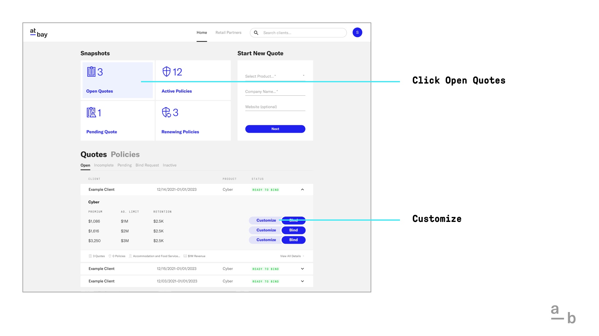 A screenshot of the Broker Platform dashboard with annotations