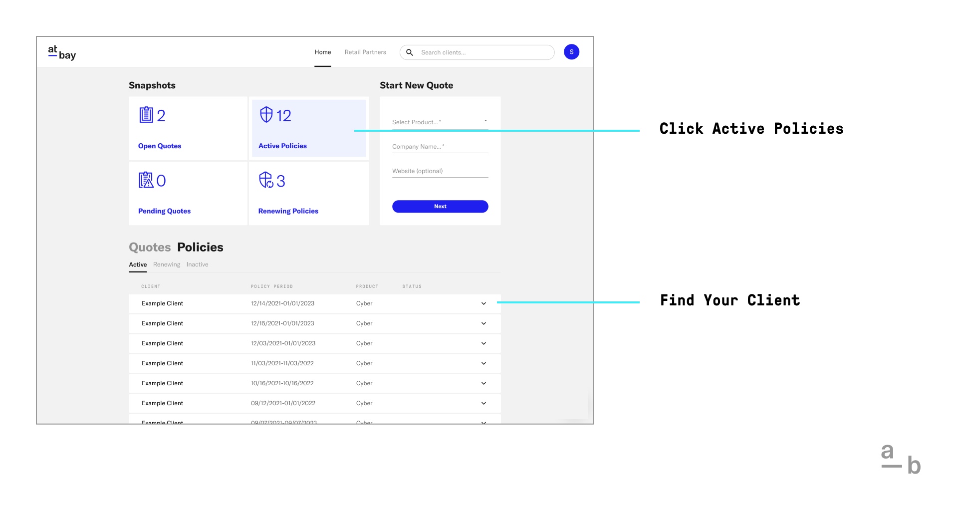 screenshot of active policies on the broker platform