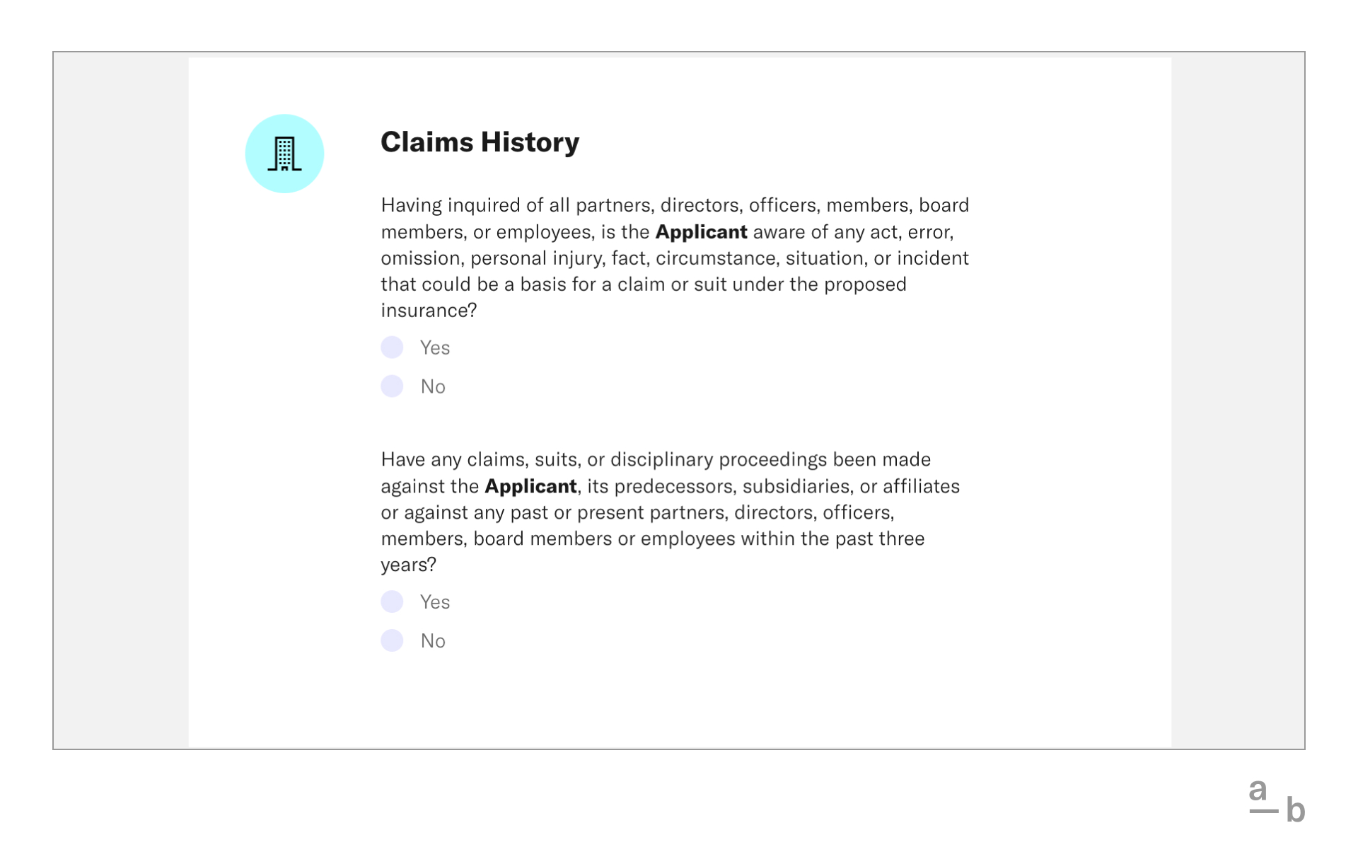 screenshot of claims history questions