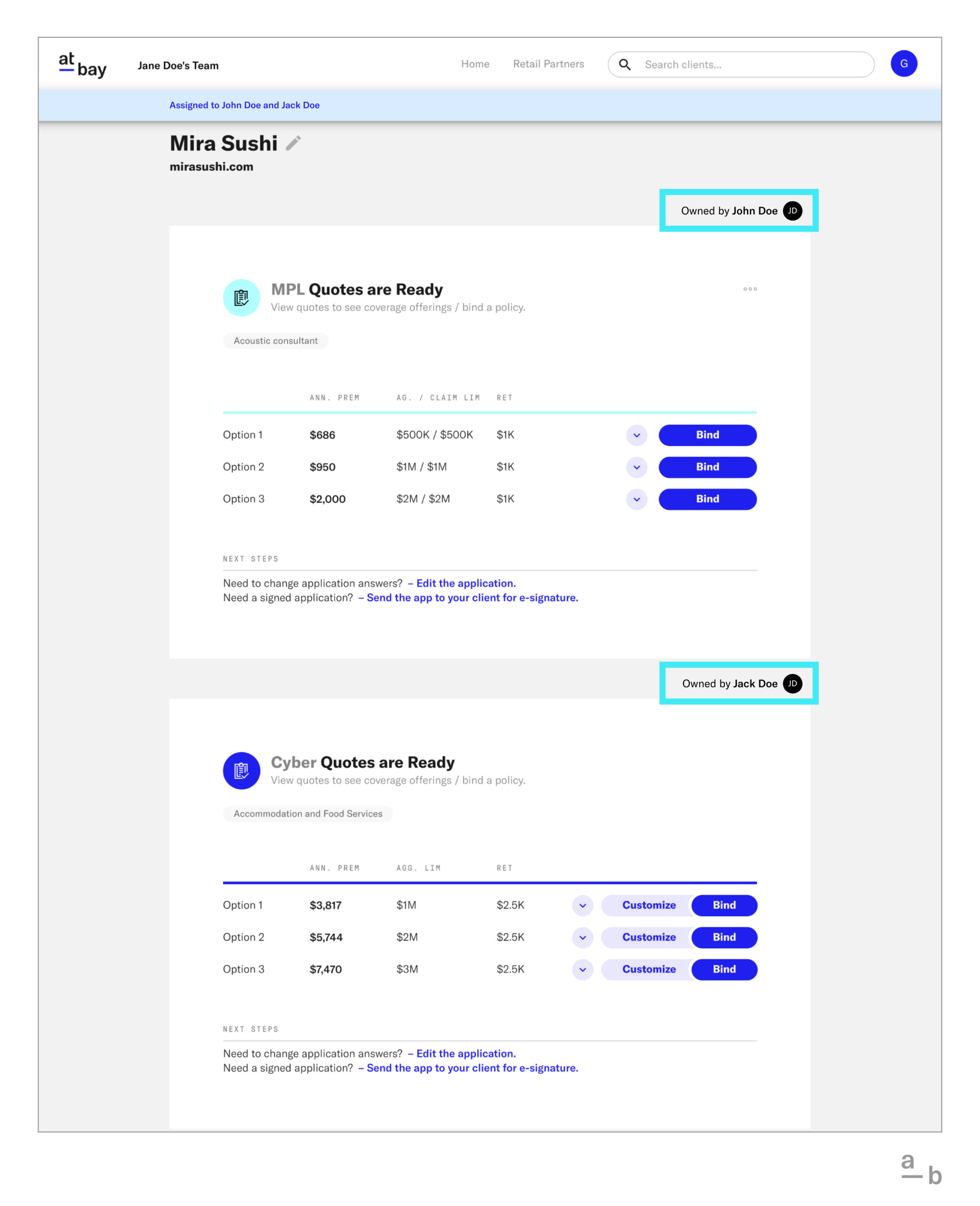 Screenshot of Broker Platform Team View