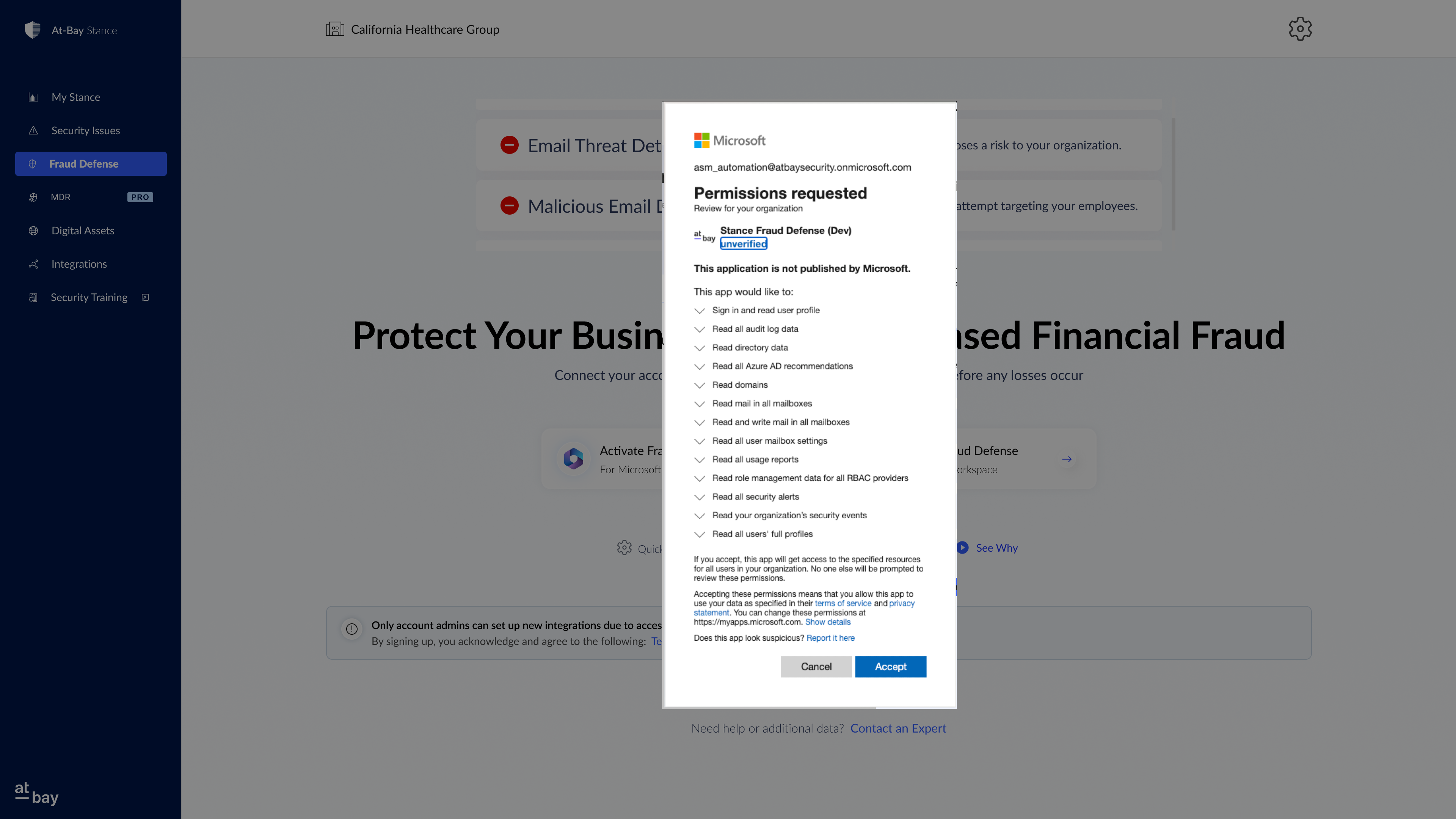 admin access for fraud defense
