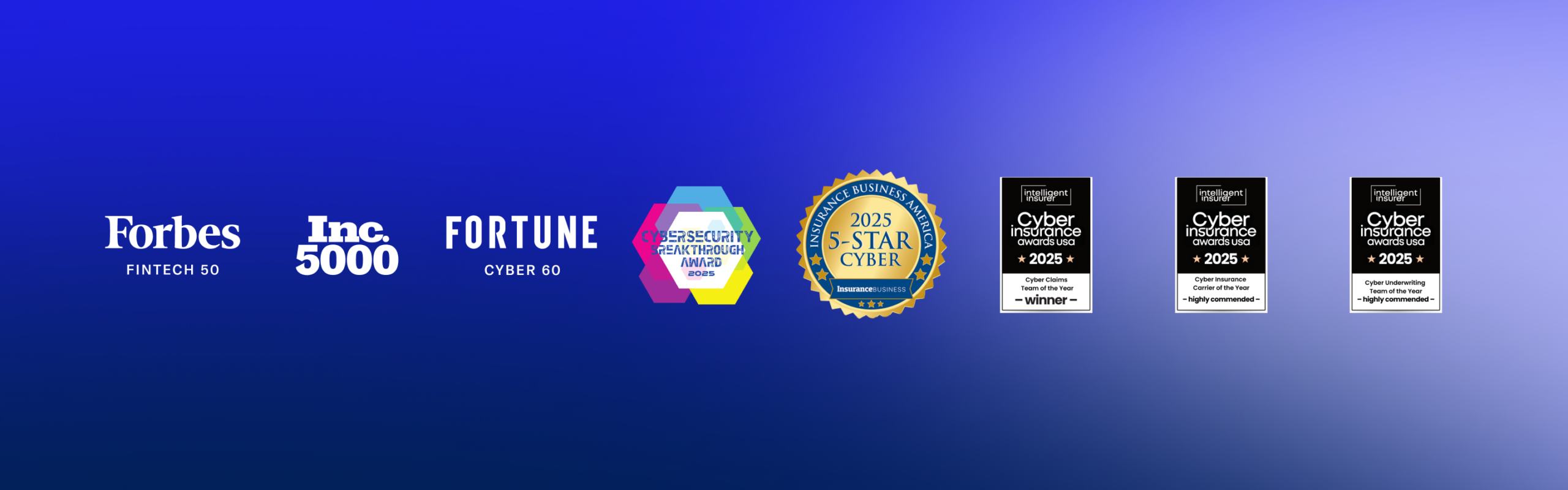 forbes fintech 50 inc 5000 fortune cyber 60 cybersecurity breakthrough 5-star cyber cyber insurance awards usa