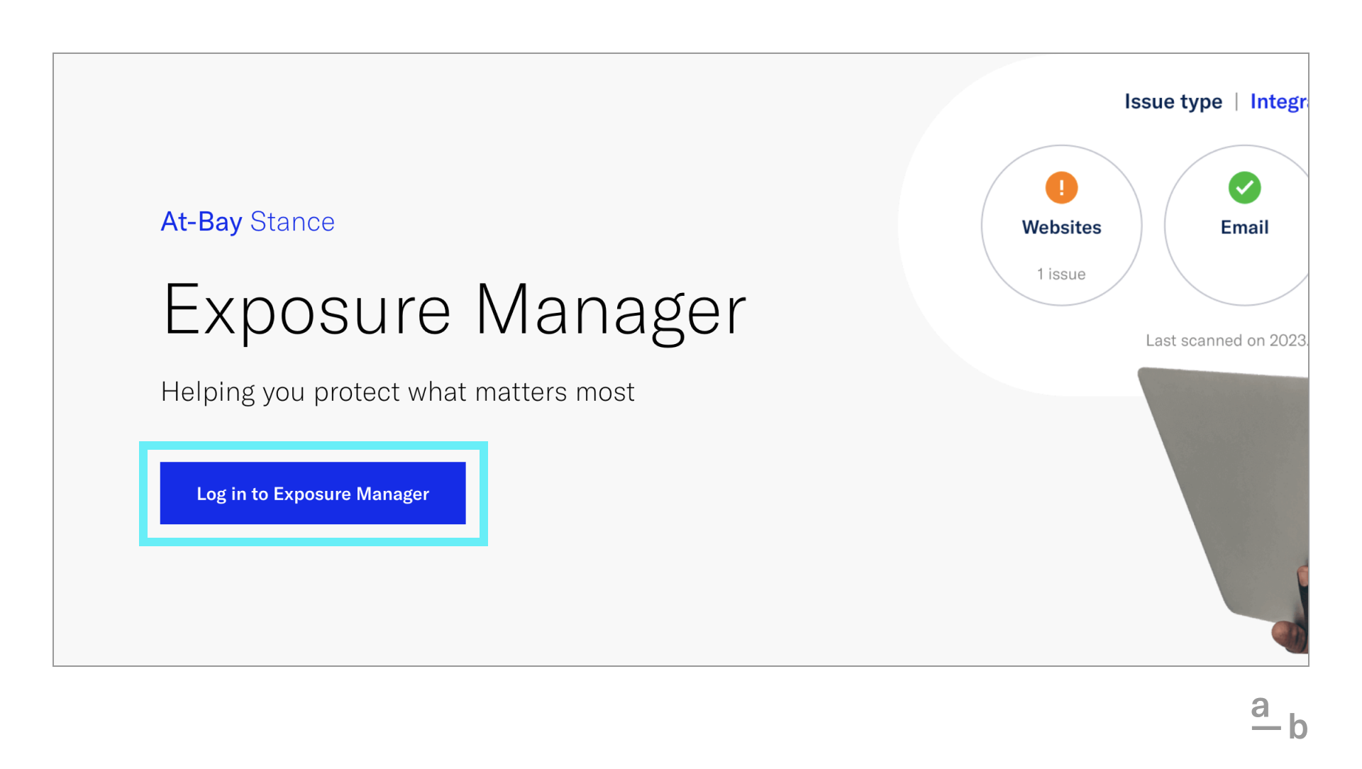 exposure manager login button on at-bay website