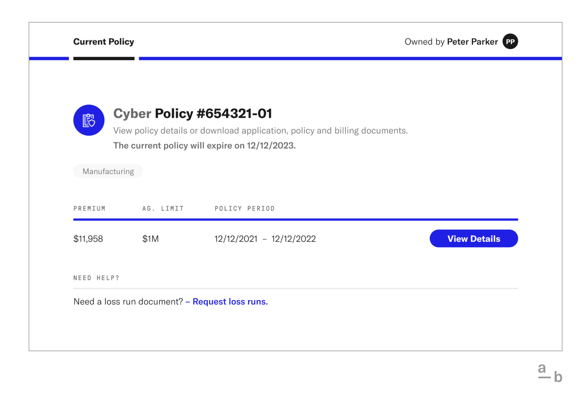 Screenshot of policy in Broker Platform