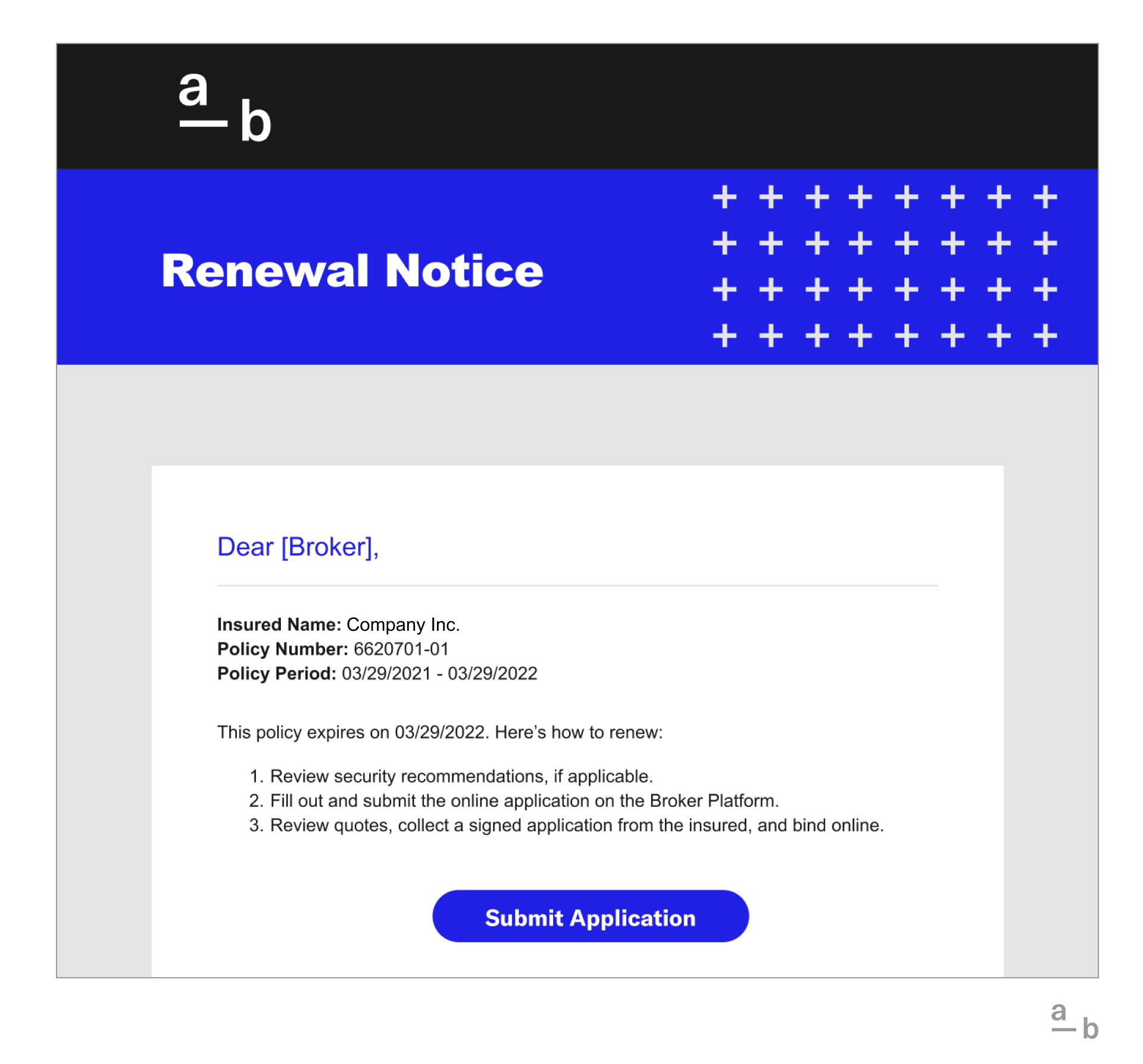 Screenshot of renewal notice message from At-Bay